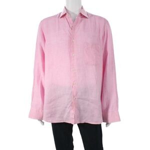 Davide Cenci Mens Linen Gingham Plaid Button Down Shirt Pink White Size 16.5 42